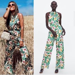 Zara halter neck floral jumpsuit worn once